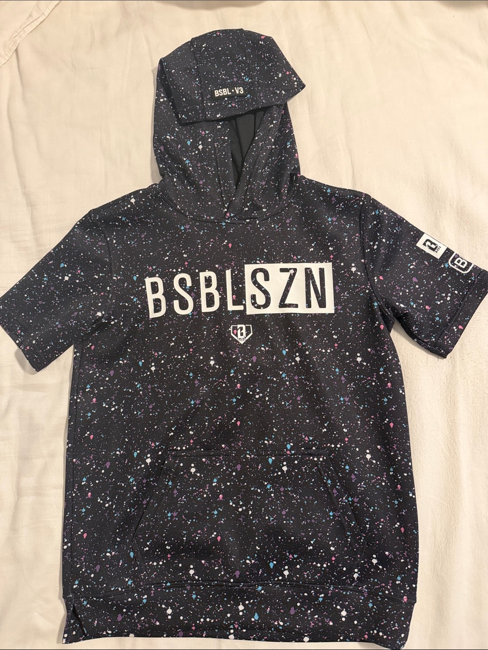 BSBL SZN Kids' Short-Sleeve Hoodie in Black Splatter Print